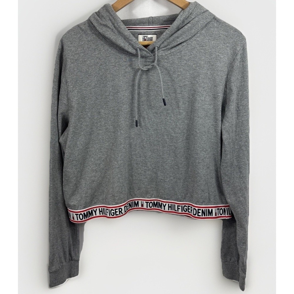 Tommy Hilfiger Denim SzL Cropped Hoodie Elastic Logo Hem East West Coast USA